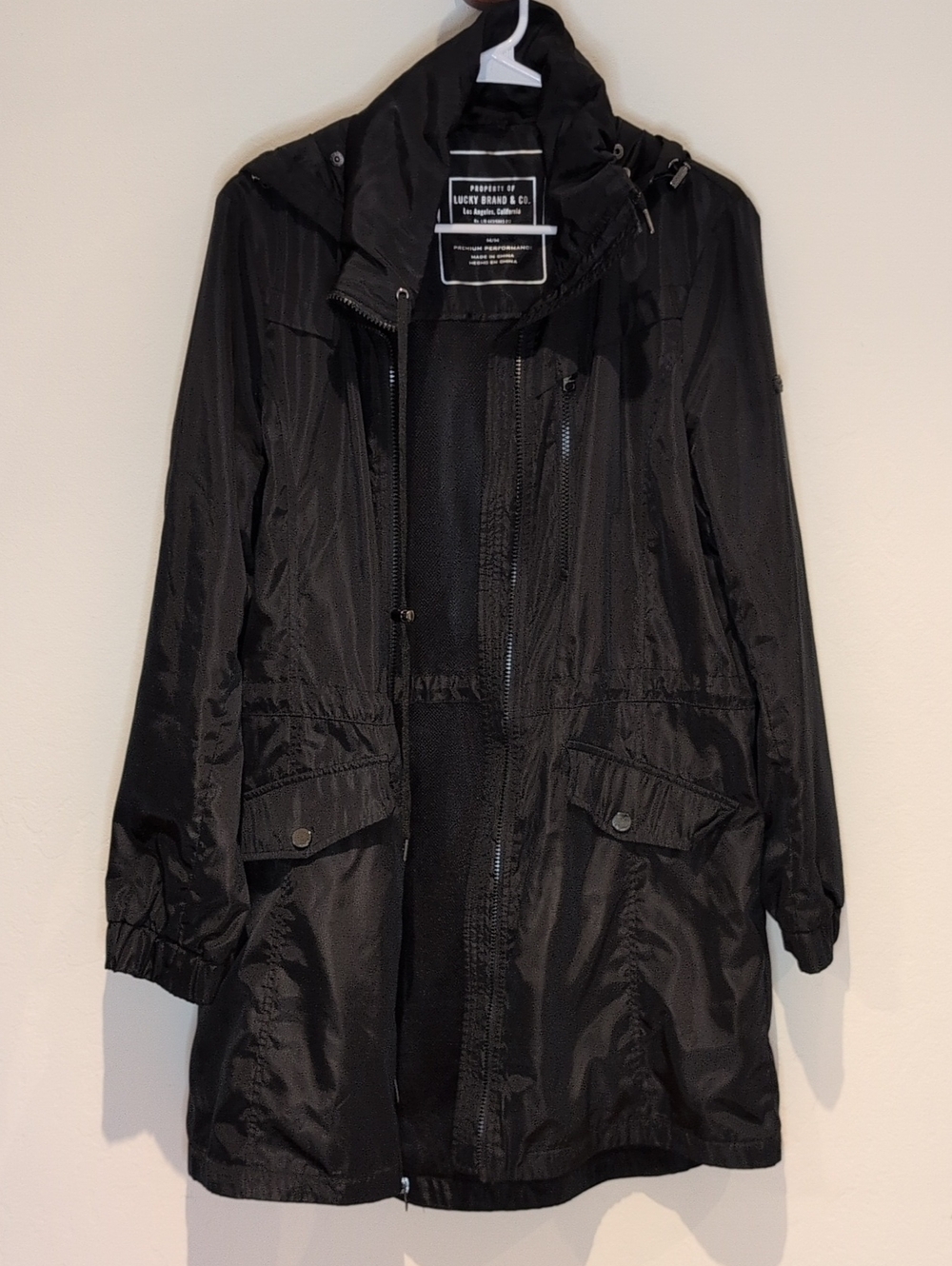 Lucky Brand Black Hooded Anorak Trench Coat